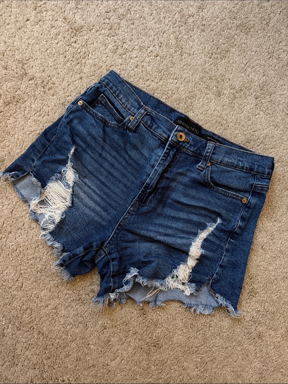 Kendall & Kylie Blue Distressed High-Rise Denim Shorts